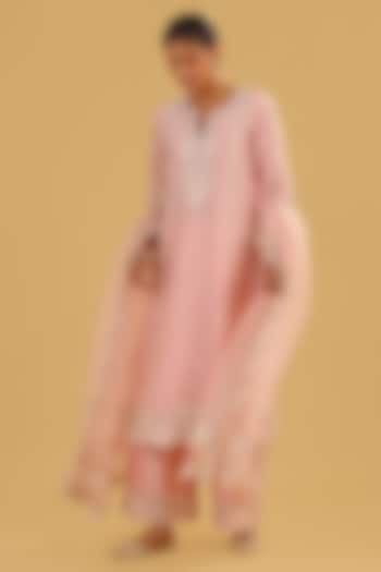 Blush Pink Silk Chanderi Parsi Gara Embroidered A-Line Kurta Set by Sheetal Batra at Pernia's Pop Up Shop