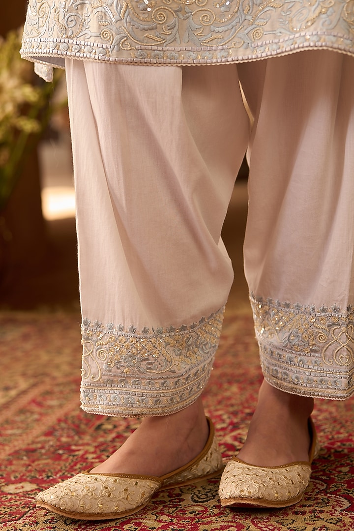 Daisy Ivory Silk Chanderi Parsi Ghara Embroidered Kurta Set by Sheetal Batra at Pernia's Pop Up Shop