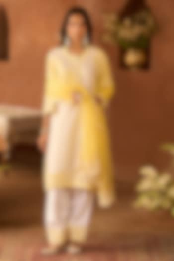 Daisy Ivory Silk Chanderi Parsi Ghara Embroidered A-line Kurta Set by Sheetal Batra at Pernia's Pop Up Shop