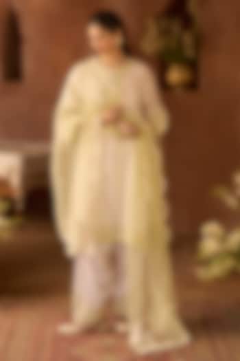 Daisy Ivory Silk Chanderi Pasri Ghara Embroidered A-Line Kurta Set by Sheetal Batra at Pernia's Pop Up Shop