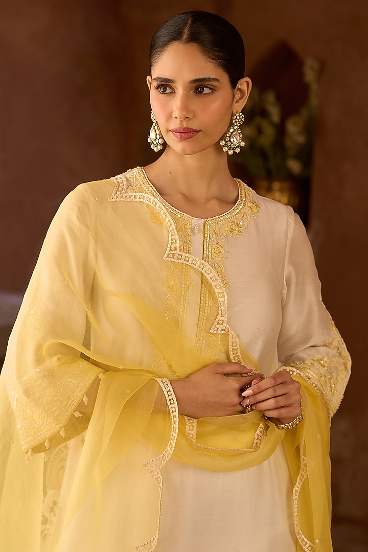 Daisy Ivory Silk Chanderi Pasri Ghara Embroidered A-Line Kurta Set by Sheetal Batra at Pernia's Pop Up Shop