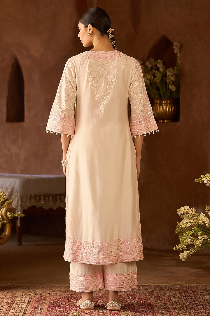 Daisy Ivory Silk Chanderi Sequins Embroidered Kurta Set by Sheetal Batra at Pernia's Pop Up Shop