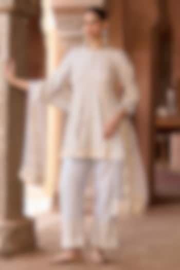 Blue Silk Chanderi Sequins Embroidered A-Line Kurta Set by Sheetal Batra at Pernia's Pop Up Shop