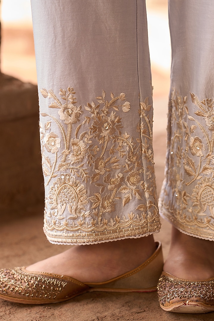 Blue Silk Chanderi Sequins Embroidered A-Line Kurta Set by Sheetal Batra at Pernia's Pop Up Shop