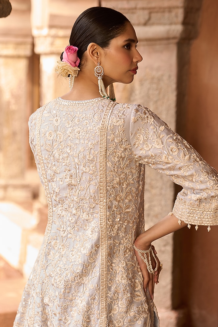 Blue Silk Chanderi Sequins Embroidered A-Line Kurta Set by Sheetal Batra at Pernia's Pop Up Shop