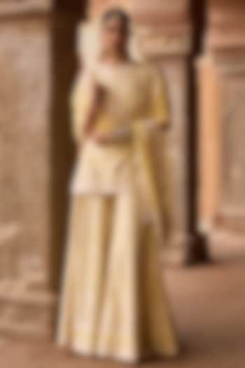 Lemon Yellow Silk Chanderi Sequins Embroidered Bridal Sharara Set by Sheetal Batra at Pernia's Pop Up Shop