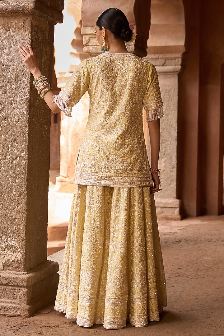 Lemon Yellow Silk Chanderi Sequins Embroidered Bridal Sharara Set by Sheetal Batra at Pernia's Pop Up Shop