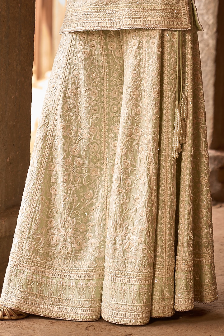 Mint Green Silk Chanderi Sequins Embroidered Bridal Sharara Set by Sheetal Batra at Pernia's Pop Up Shop