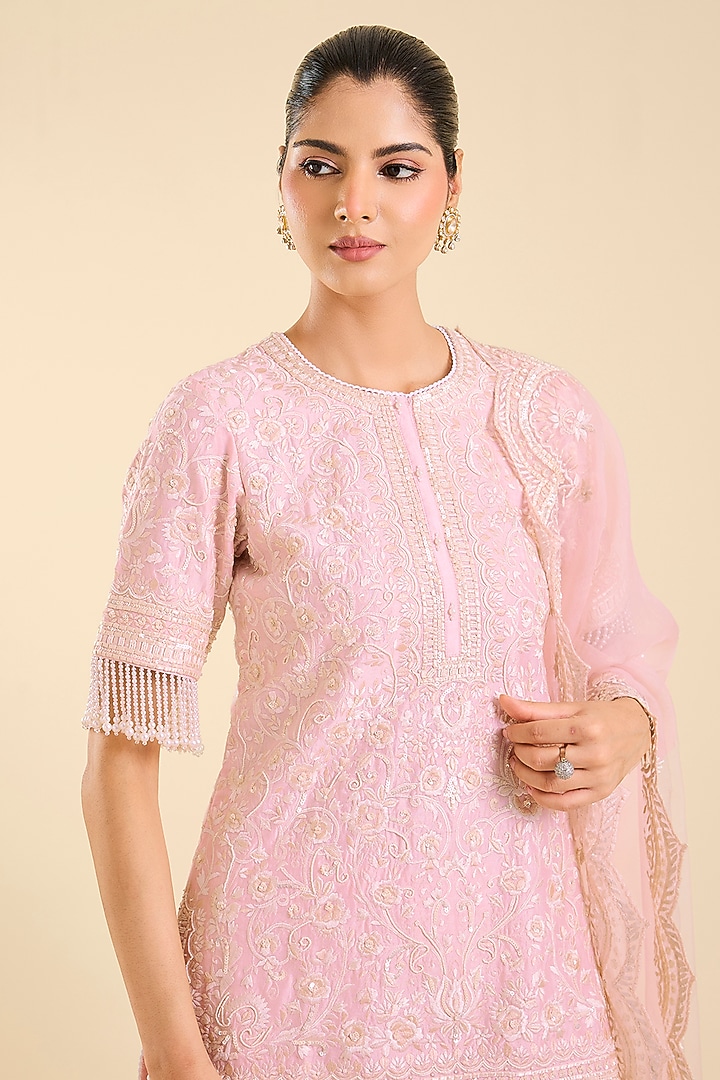 Pink Silk Chanderi Sequin Embroidered Bridal Sharara Set by Sheetal Batra at Pernia's Pop Up Shop