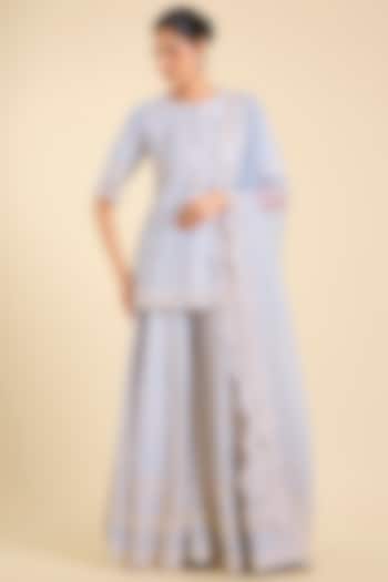 Blue Silk Chanderi Sequin Embroidered Bridal Sharara Set by Sheetal Batra at Pernia's Pop Up Shop