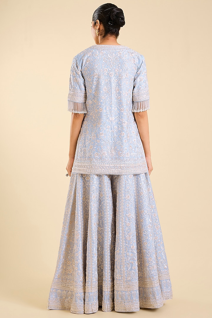 Blue Silk Chanderi Sequin Embroidered Bridal Sharara Set by Sheetal Batra at Pernia's Pop Up Shop