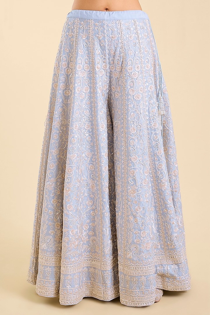 Blue Silk Chanderi Sequin Embroidered Bridal Sharara Set by Sheetal Batra at Pernia's Pop Up Shop