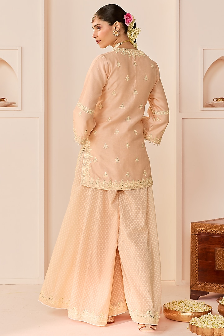Carnation Pink Chanderi Silk Brasso Wedding Sharara Set by Sheetal Batra at Pernia's Pop Up Shop