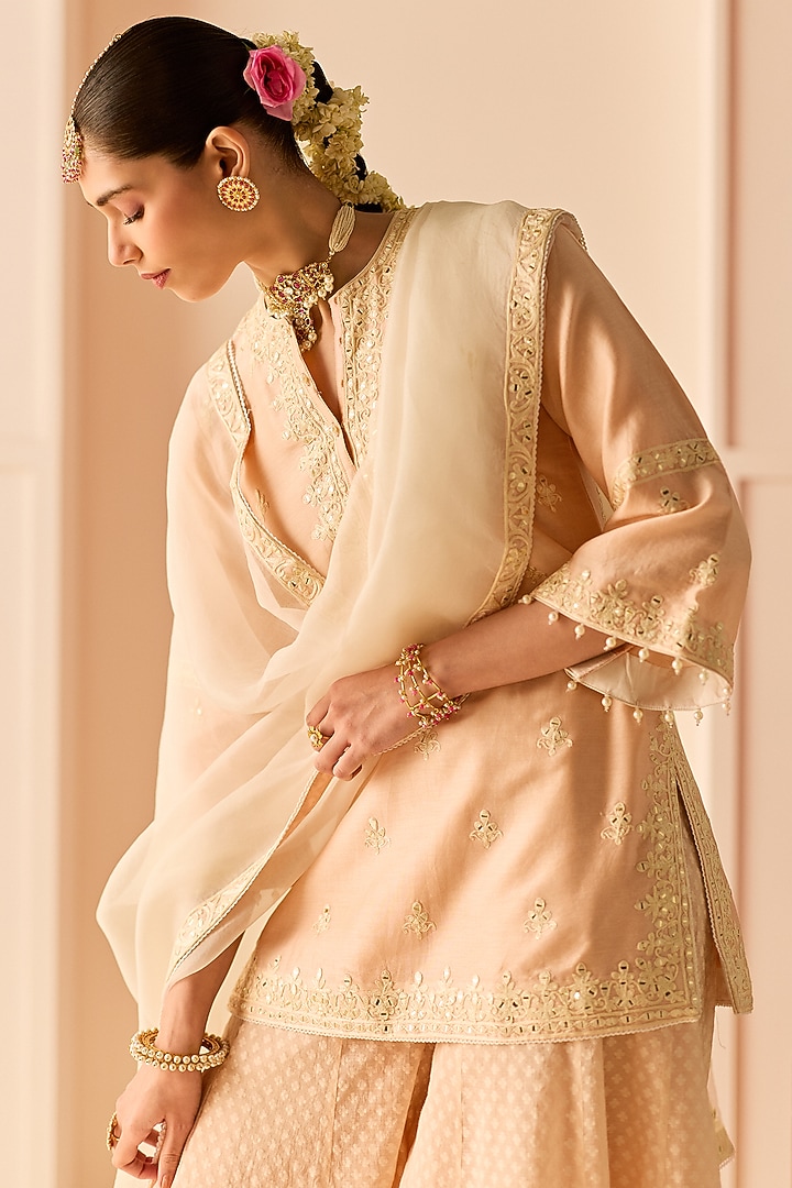Carnation Pink Chanderi Silk Brasso Wedding Sharara Set by Sheetal Batra at Pernia's Pop Up Shop