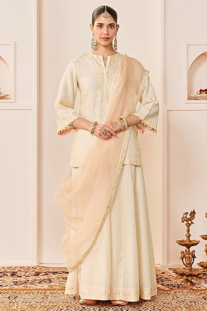 Daisy Ivory Chanderi Silk Brasso Wedding Sharara Set by Sheetal Batra at Pernia's Pop Up Shop