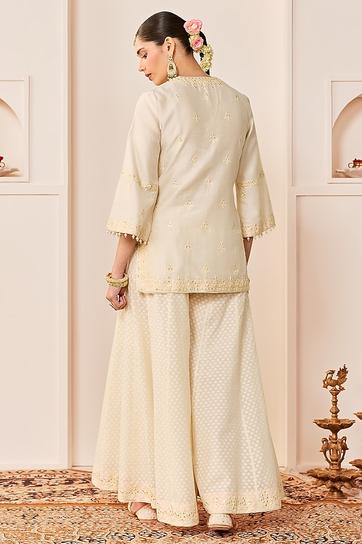 Daisy Ivory Chanderi Silk Brasso Wedding Sharara Set by Sheetal Batra at Pernia's Pop Up Shop