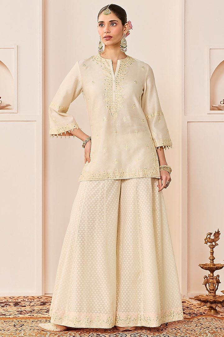 Daisy Ivory Chanderi Silk Brasso Wedding Sharara Set by Sheetal Batra at Pernia's Pop Up Shop