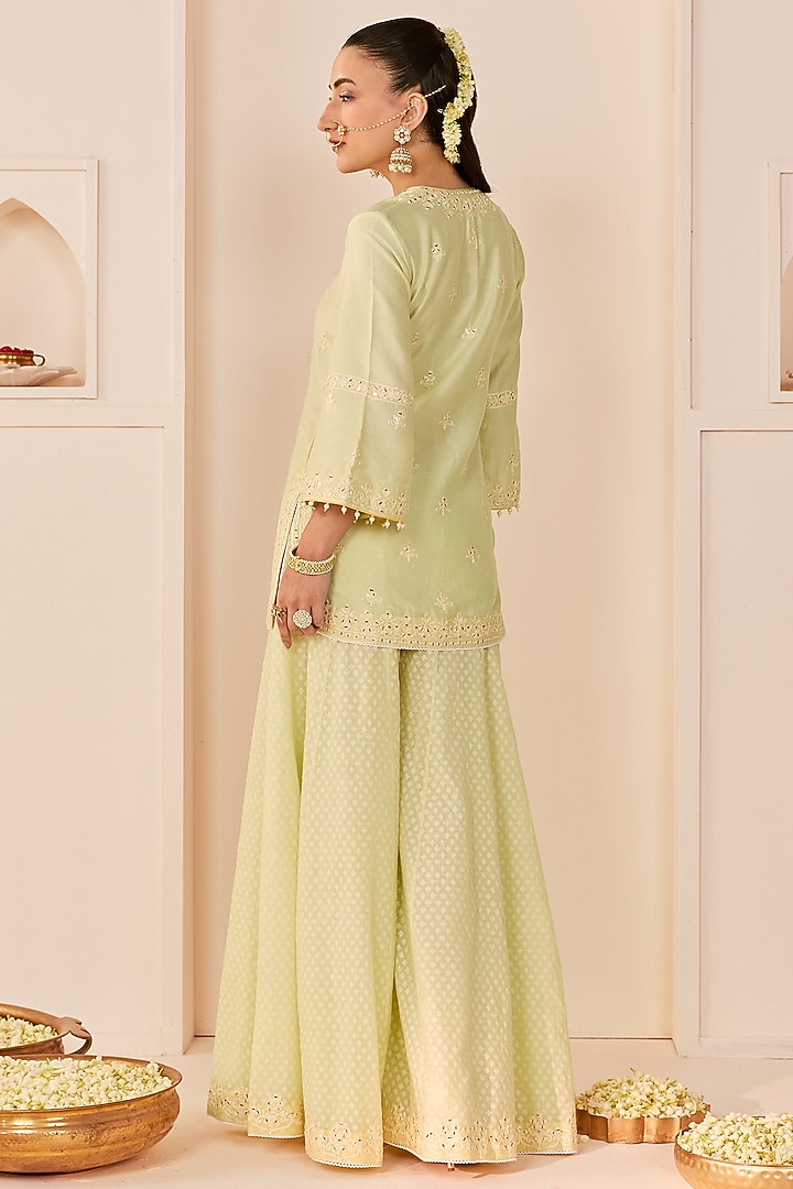 Mint Green Chanderi Silk Brasso Wedding Sharara Set by Sheetal Batra at Pernia's Pop Up Shop