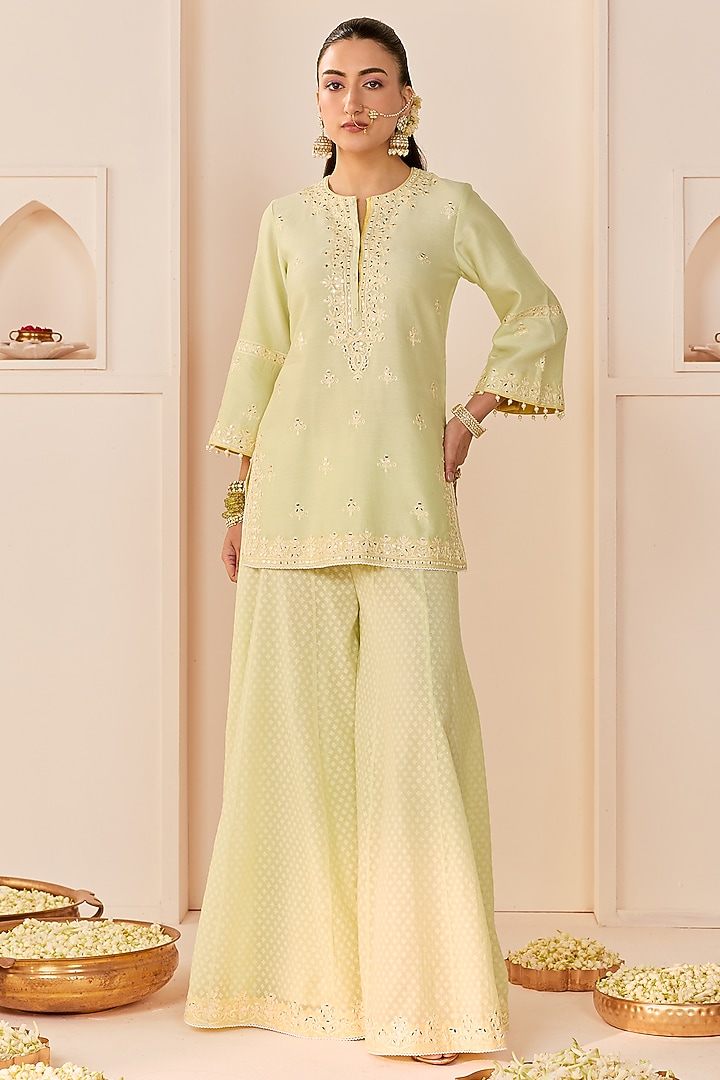 Mint Green Chanderi Silk Brasso Wedding Sharara Set by Sheetal Batra at Pernia's Pop Up Shop