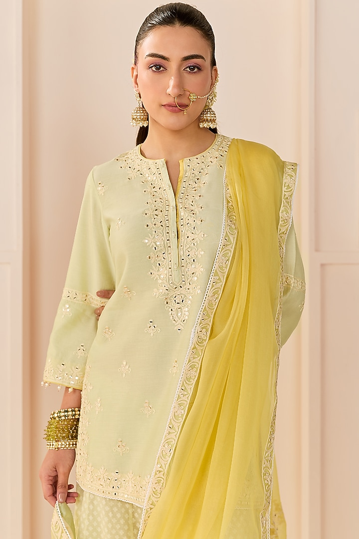 Mint Green Chanderi Silk Brasso Wedding Sharara Set by Sheetal Batra at Pernia's Pop Up Shop