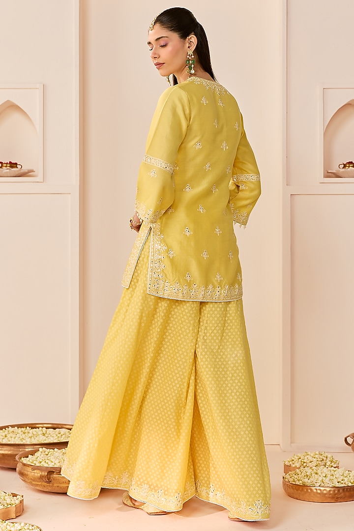 Lemon Yellow Chanderi Silk Brasso Wedding Sharara Set by Sheetal Batra at Pernia's Pop Up Shop