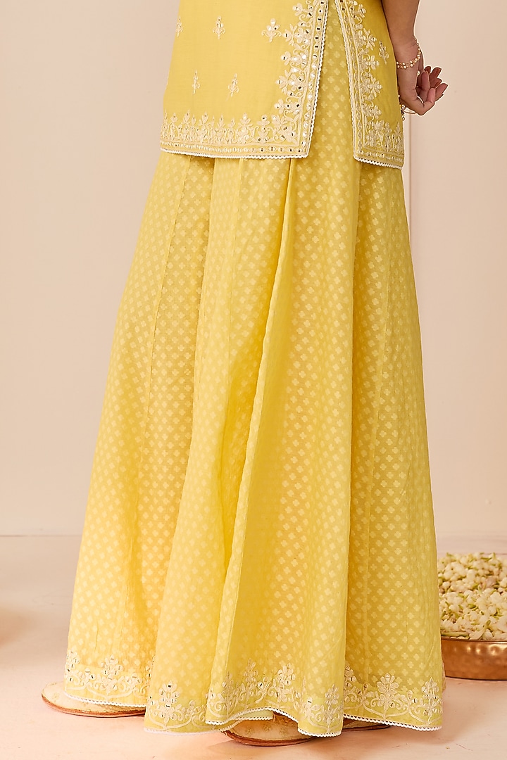 Lemon Yellow Chanderi Silk Brasso Wedding Sharara Set by Sheetal Batra at Pernia's Pop Up Shop