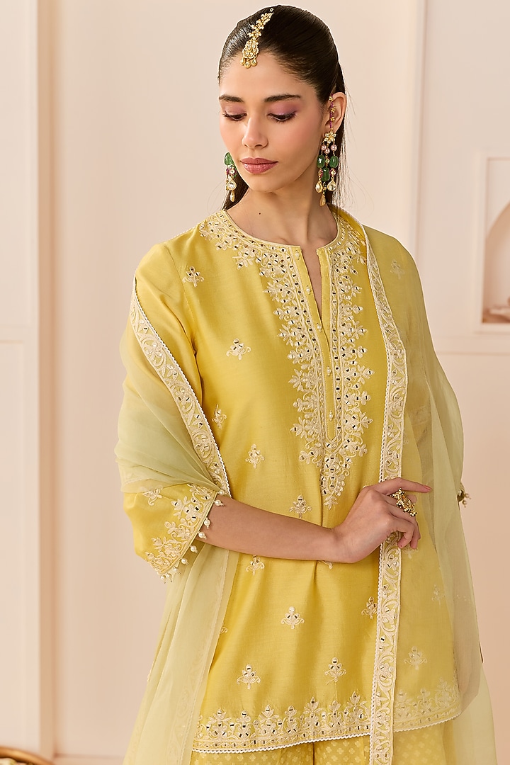 Lemon Yellow Chanderi Silk Brasso Wedding Sharara Set by Sheetal Batra at Pernia's Pop Up Shop