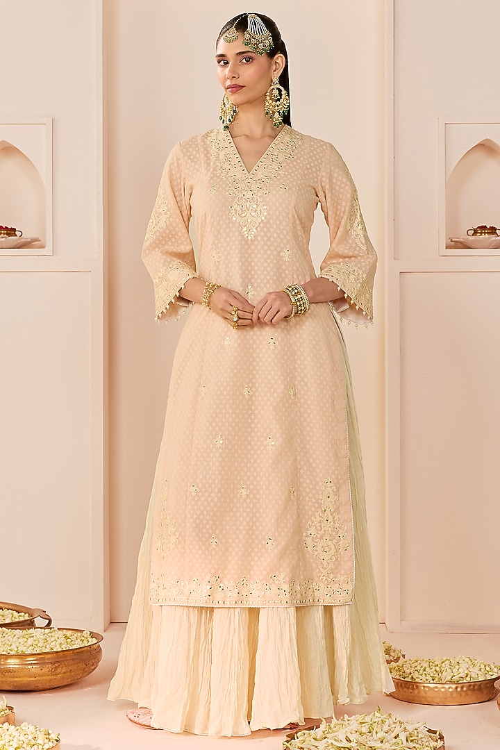 Carnation Pink Pure Cotton Crushed Skirt Set by Sheetal Batra at Pernia's Pop Up Shop