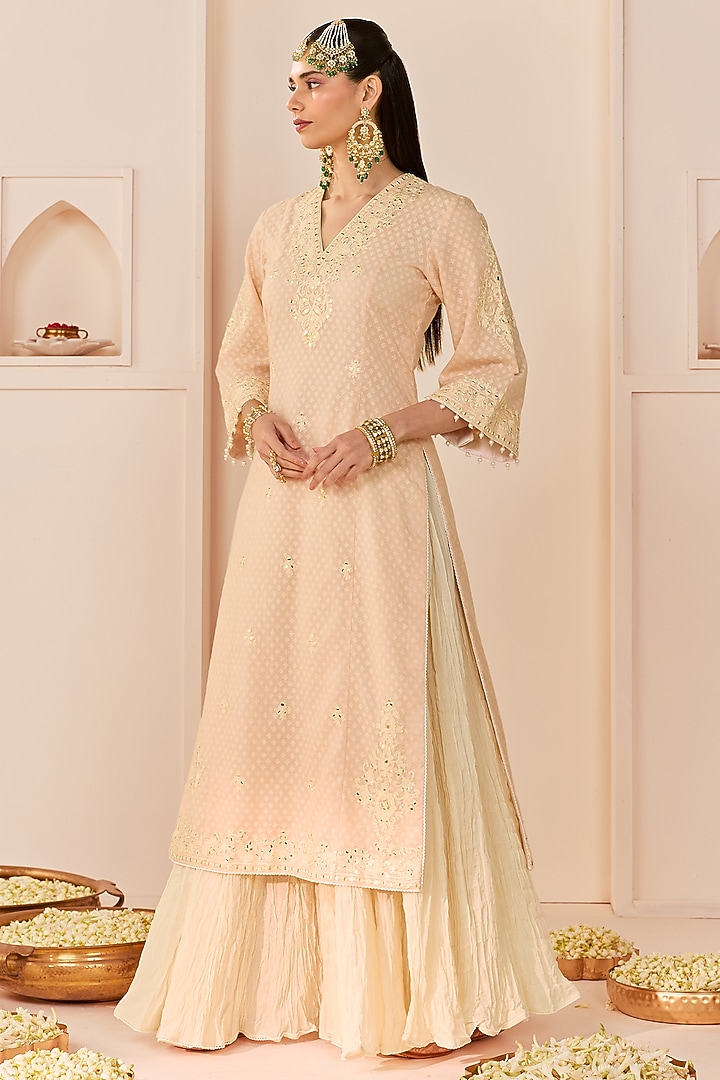 Carnation Pink Pure Cotton Crushed Skirt Set by Sheetal Batra at Pernia's Pop Up Shop