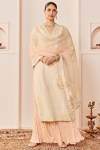 Daisy Ivory Pure Cotton Crushed Skirt Set by Sheetal Batra