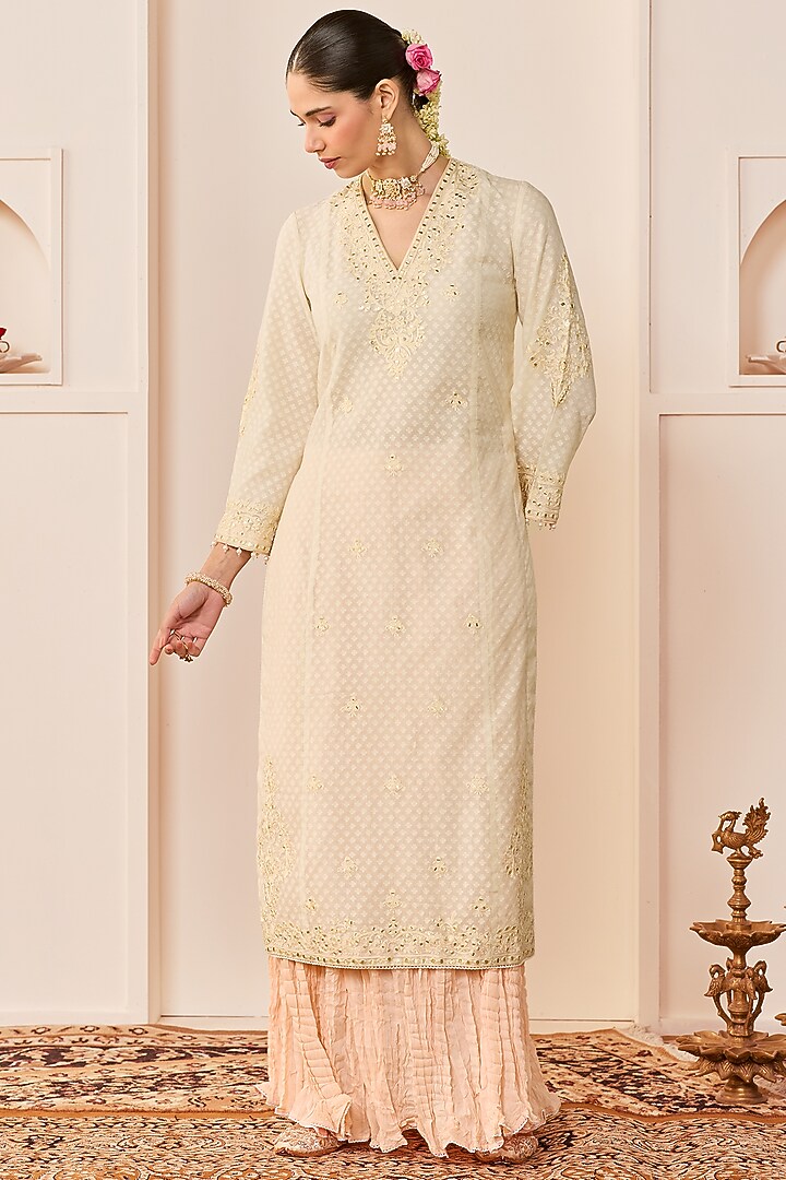 Daisy Ivory Pure Cotton Crushed Skirt Set by Sheetal Batra at Pernia's Pop Up Shop