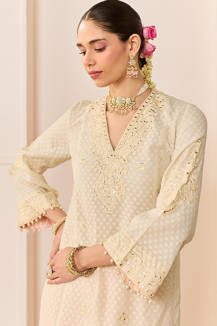 Daisy Ivory Pure Cotton Crushed Skirt Set by Sheetal Batra at Pernia's Pop Up Shop