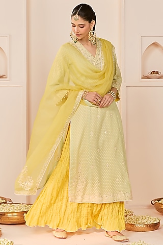 Mint Green Pure Cotton Crushed Skirt Set by Sheetal Batra