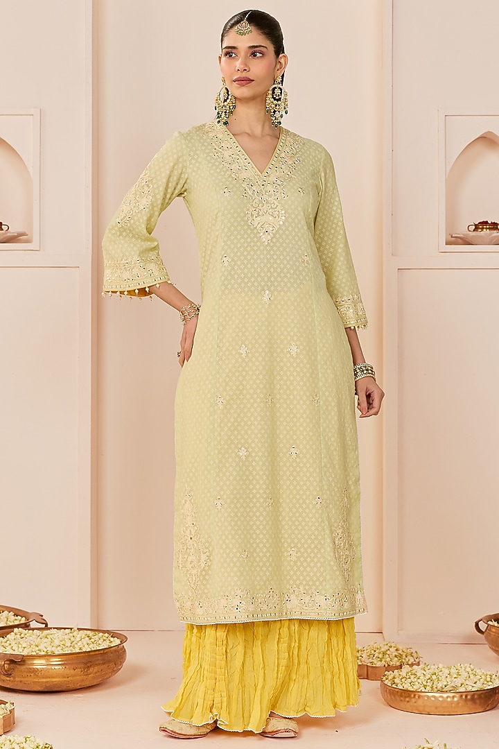 Mint Green Pure Cotton Crushed Skirt Set by Sheetal Batra at Pernia's Pop Up Shop