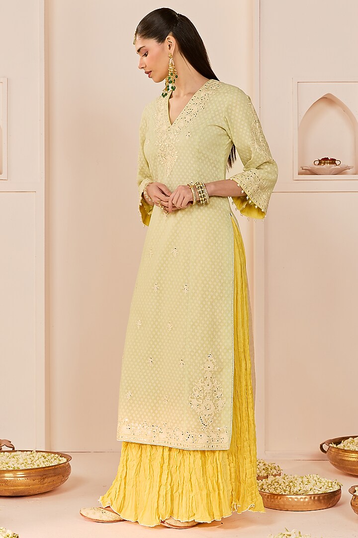Mint Green Pure Cotton Crushed Skirt Set by Sheetal Batra at Pernia's Pop Up Shop