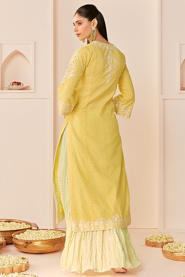 Lemon Yellow Pure Cotton Crushed Skirt Set by Sheetal Batra at Pernia's Pop Up Shop