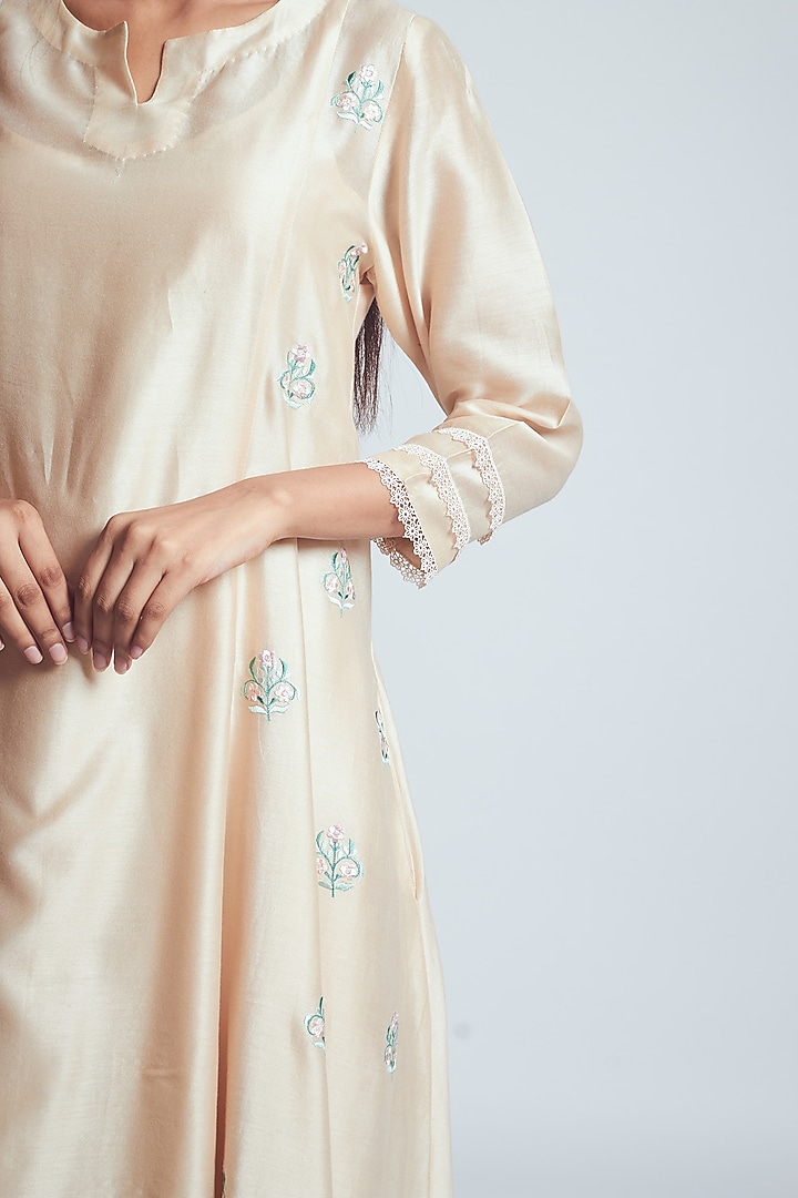 Beige Floral Embroidered Summer Dress With Slip by Sheetal Batra at Pernia's Pop Up Shop