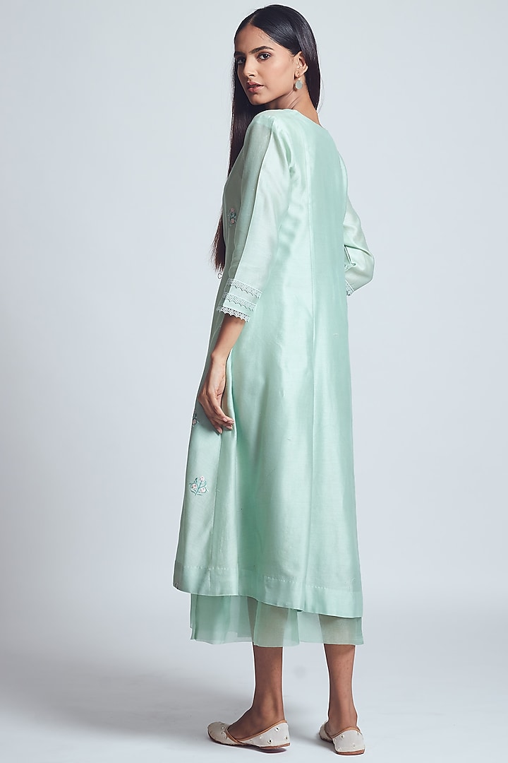 Mint Green Floral Embroidered Summer Dress With Slip by Sheetal Batra at Pernia's Pop Up Shop