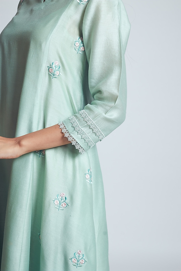 Mint Green Floral Embroidered Summer Dress With Slip by Sheetal Batra at Pernia's Pop Up Shop