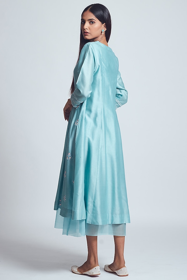 Turquoise Floral Embroidered Summer Dress With Slip by Sheetal Batra at Pernia's Pop Up Shop