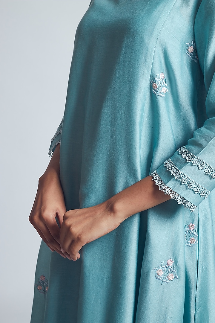 Turquoise Floral Embroidered Summer Dress With Slip by Sheetal Batra at Pernia's Pop Up Shop