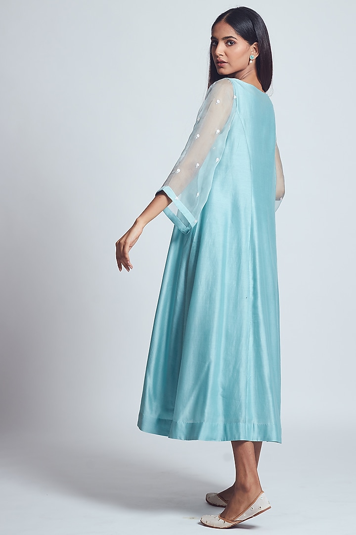 Turquoise Rose Embroidered Summer Dress With Slip by Sheetal Batra at Pernia's Pop Up Shop