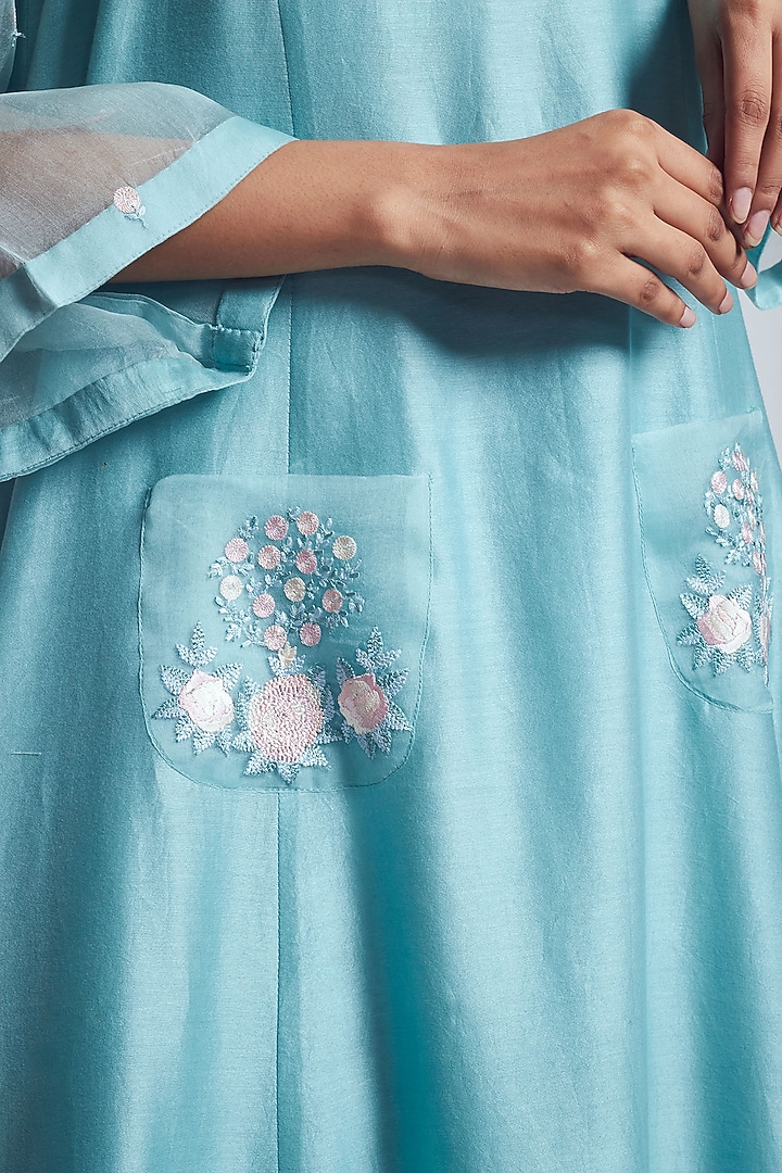 Turquoise Rose Embroidered Summer Dress With Slip by Sheetal Batra at Pernia's Pop Up Shop