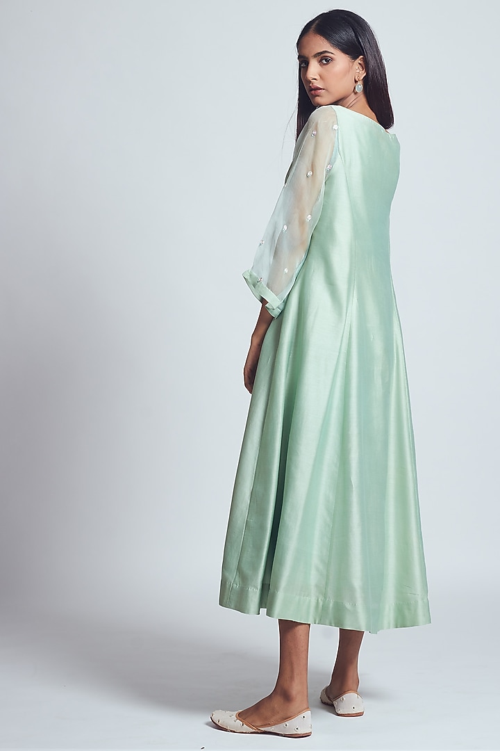 Mint Green Rose Embroidered Summer Dress With Slip by Sheetal Batra at Pernia's Pop Up Shop