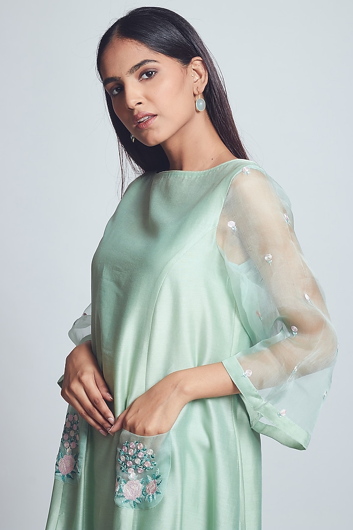 Mint Green Rose Embroidered Summer Dress With Slip by Sheetal Batra at Pernia's Pop Up Shop
