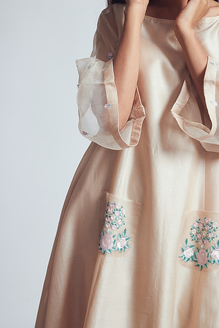 Beige Rose Embroidered Summer Dress With Slip by Sheetal Batra at Pernia's Pop Up Shop