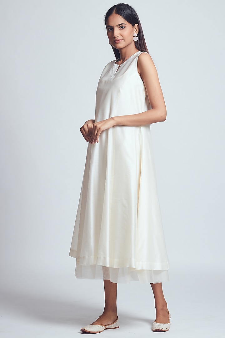 White Parsi Embroidered Dress With Slip by Sheetal Batra
