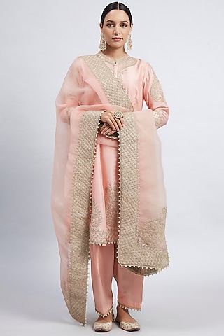 Carnation Pink Embroidered Kurta Set by sheetal batra