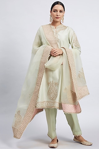 Mint Green Embroidered Kurta Set by Sheetal Batra