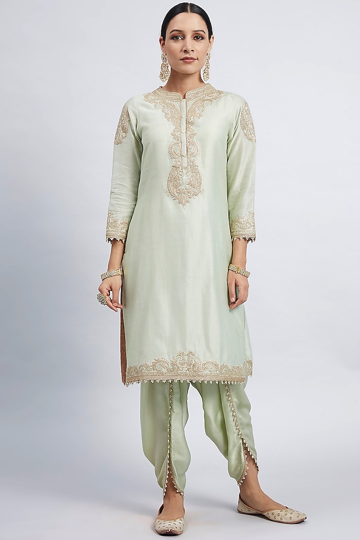 Mint Green Tilla Embroidered Kurta Set by Sheetal Batra